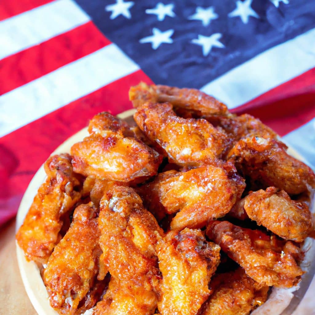 traditional buffalo chicken wings with american flag