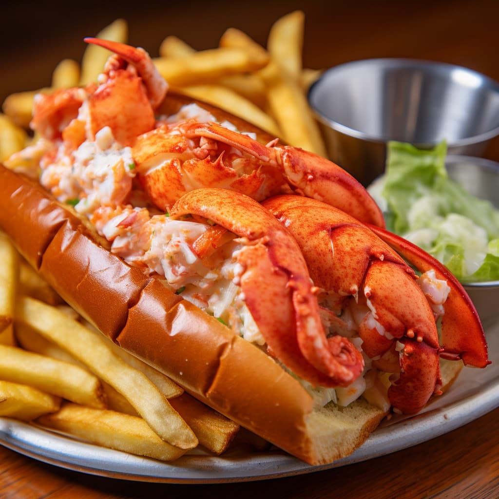 Classic connecticut style lobster roll with fries