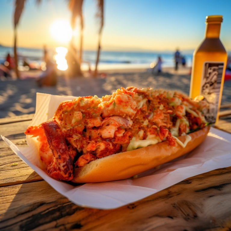 Connecticut style lobster roll at beach